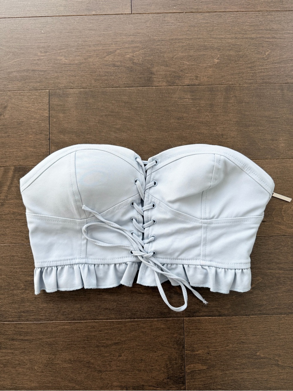 superdown Blue Lace-Up Ruffle Bustier Crop Top